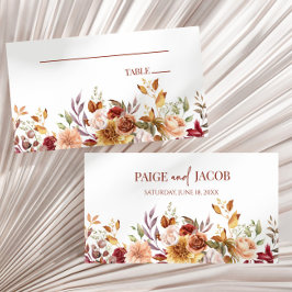 Cartão De Lugar Casamento das Flores Florais Laranja Queimadas