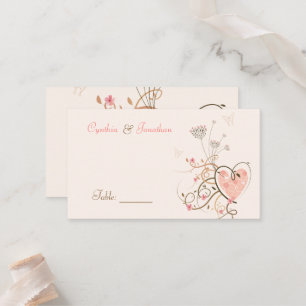 Cartão De Lugar Casamento de borboletas de coração doce, cor-de-ro
