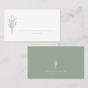 Cartão De Lugar Casamento de Buquê Floral Minimalista Sage Green
