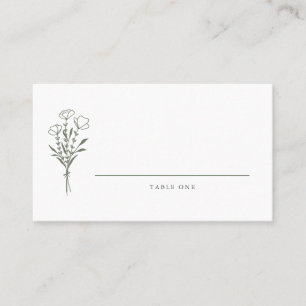 Cartão De Lugar Casamento de Buquê Floral Minimalista Taupe Verde