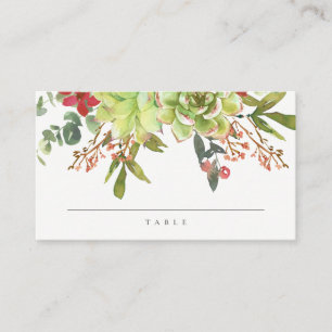 Cartão De Lugar Casamento De Cactus Floral Red Watercolor
