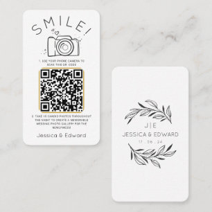 Cartão De Lugar Casamento de Código Qr de Fotos com Memória Negra