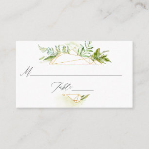 Cartão De Lugar Casamento de Cristal Geométrico com Aquarela Verde
