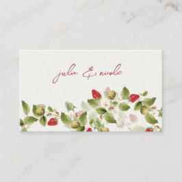 Cartão De Lugar Casamento de Flores de Morango Selvagens Vermelhas