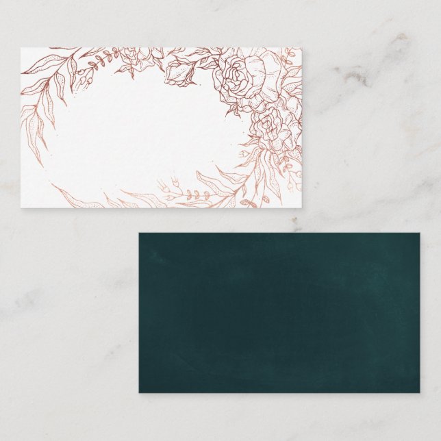 Cartão De Lugar Casamento de Flores Douradas da Rosa Verde Emerald (Frente/Verso)