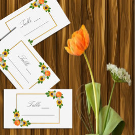 Cartão De Lugar Casamento de Frame Dourado Floral