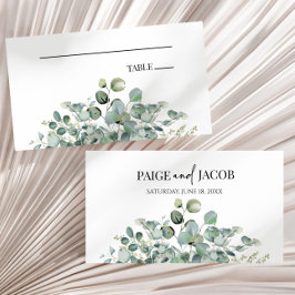 Cartão De Lugar Casamento de Jardim Botânico Verde Eucalyptus Leaf