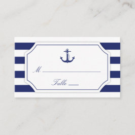 Cartão De Lugar Casamento de Marinho de Âncora Náutica Blue Stripe