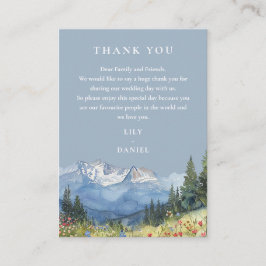 Cartão De Lugar Casamento de Montanha em Aquarela Azul Desbotado O
