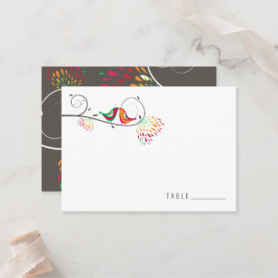 Cartão De Lugar Casamento de Pássaros de Verão com Beijo Colorido