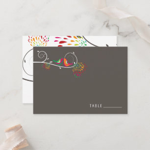 Cartão De Lugar Casamento de Pássaros de Verão com Beijo Colorido