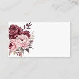 Cartão De Lugar Casamento de Peony Floral Burgundy Pink Watercolor