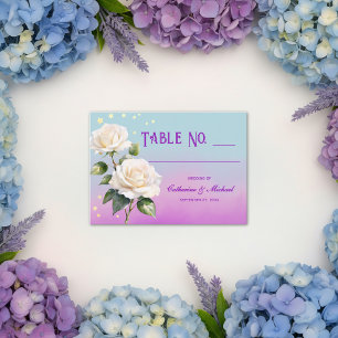 Cartão De Lugar Casamento de Primavera com Aquarela Azul Roxo