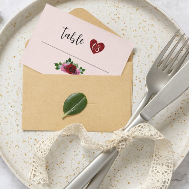 Cartão De Lugar Casamento de Rosas Vermelhas e Rosa (Criador carregado)