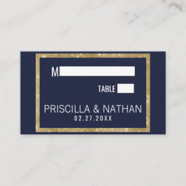 Cartão De Lugar Casamento de Sequência Dourada Azul do Marinho Mod