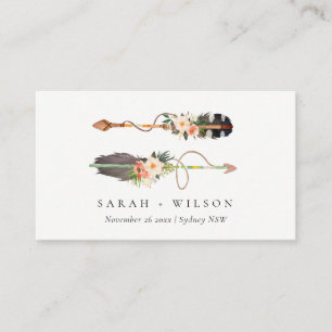 Cartão De Lugar Casamento De Seta Floral De Boho Feather Elegante