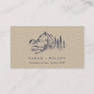 Cartão De Lugar Casamento de Sketch Kraft Marinho Pine Woods Mount