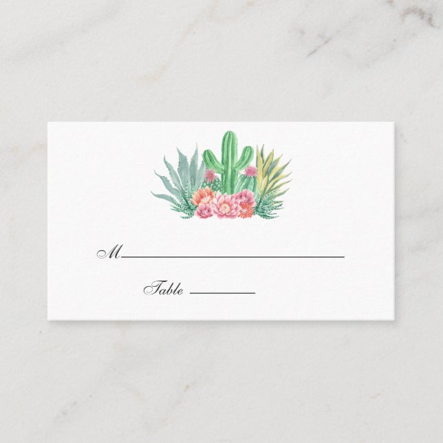 Cartão De Lugar Casamento de Succulents de Aquarela (Frente)