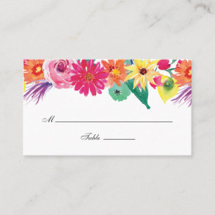 Cartão De Lugar Casamento de Watercolor Floral Fiesta