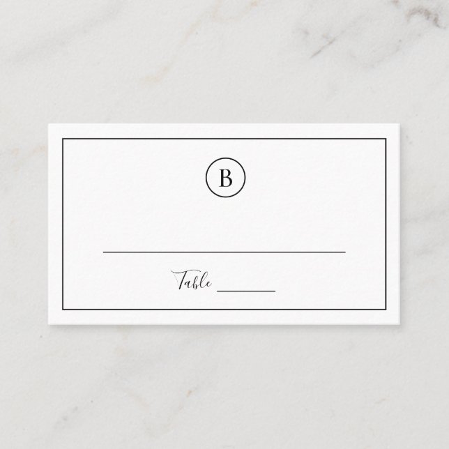 Cartão De Lugar Casamento Elegante Tradicional de Preto e Branco (Frente)