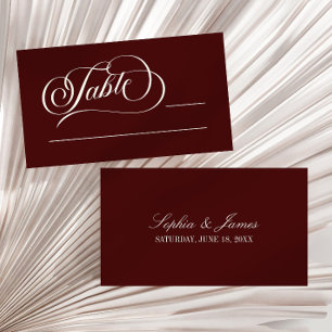 Cartão De Lugar Casamento Elegante Vintage Marfim Burgundy Escuro
