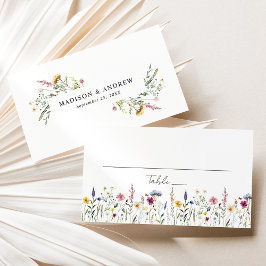 Cartão De Lugar Casamento em Prado de Flores Silvestres Elegantes