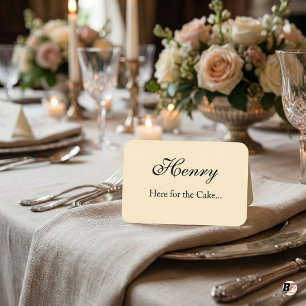 Cartão De Lugar Casamento Engraçado "Aqui Pelo Bolo" Elegante