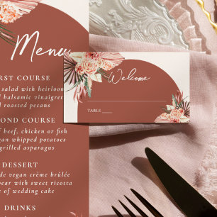 Cartão De Lugar Casamento Floral Boêmio Terracota e Marfim