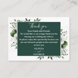 Cartão De Lugar Casamento Floral Botânico Emerald Green - Obrigado