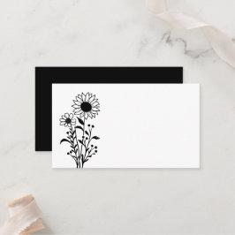 Cartão De Lugar Casamento Floral Branco-Negro Mínimo