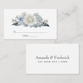 Cartão De Lugar Casamento Floral de Aquarela Azul Empoeirado