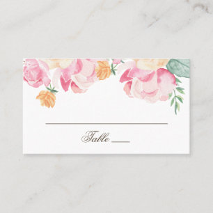 Cartão De Lugar Casamento floral de cor rosa-d'água e jardim de p