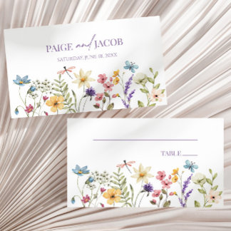Cartão De Lugar Casamento Floral de Flores Selvagens