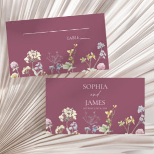Cartão De Lugar Casamento Floral de Flores Silvestres