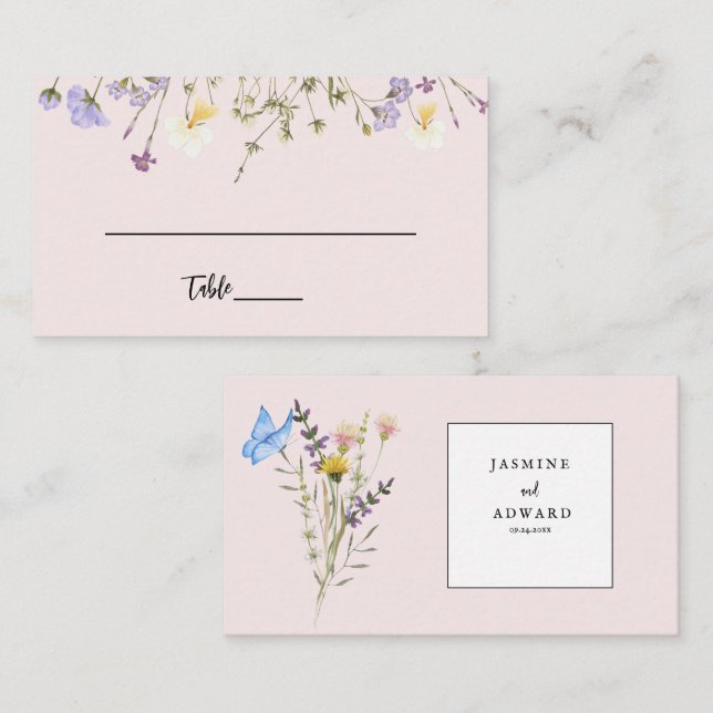 Cartão De Lugar Casamento Floral de Flores Silvestres Simples Mode (Frente/Verso)