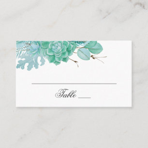 Cartão De Lugar Casamento floral de inverno. Sucultivos de aquarel