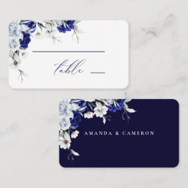 Cartão De Lugar Casamento Floral de Marinho Azul Elegante