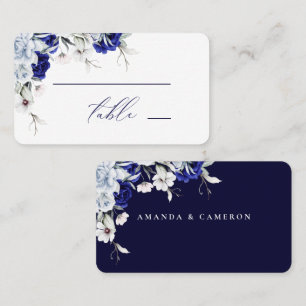 Cartão De Lugar Casamento Floral de Marinho Azul Elegante