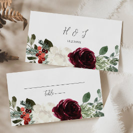 Cartão De Lugar Casamento Floral de Natal Elegante