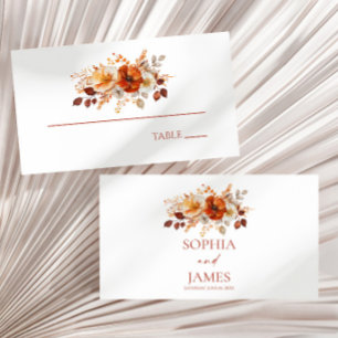 Cartão De Lugar Casamento Floral de Outono Elegante Rústico