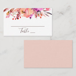 Cartão De Lugar Casamento floral de pêssego rosa em aquarela. Folh
