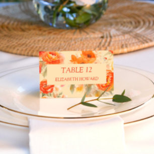 Cartão De Lugar Casamento Floral Laranja Queimada de Outono