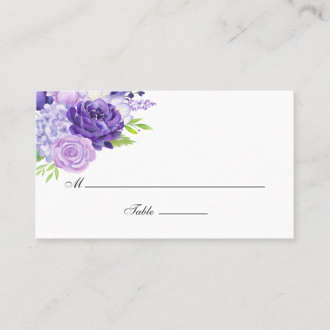 Cartão De Lugar Casamento Floral Ultra Violet Watercolor (Frente)