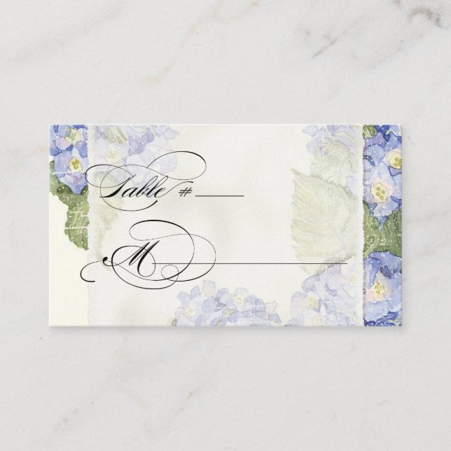 Cartão De Lugar Casamento Formal Azul Hydrangea Bracket (Frente)