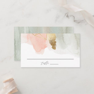 Cartão De Lugar Casamento Geométrico Dourado com Aquarela Rosa e S