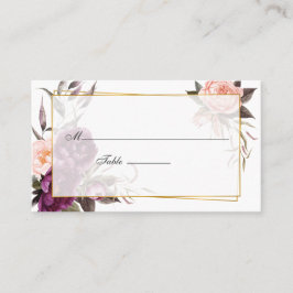 Cartão De Lugar Casamento Geométrico Floral Rosa e Ameixa Borgonha