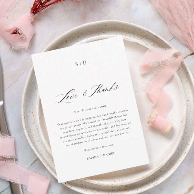 Cartão De Lugar Casamento Moderno de Amor e Obrigados da Caligrafi (Criador carregado)