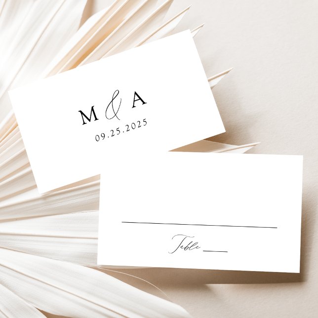 Cartão De Lugar Casamento Moderno e Elegante com Letra Preta (Criador carregado)