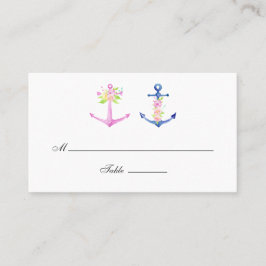 Cartão De Lugar Casamento Náutico Floral Aquarela