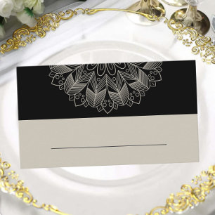 Cartão De Lugar Casamento Negro Elegante Indiano Mandala Boho
